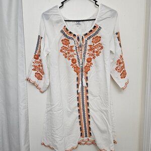 C/C Chic Connection White Embroidered Boho Peasant Bell Sleeve Dress S